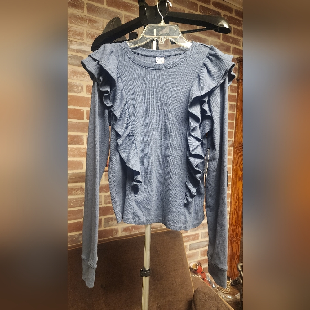 Women's Ruffled Long Sleeve Top - Blue